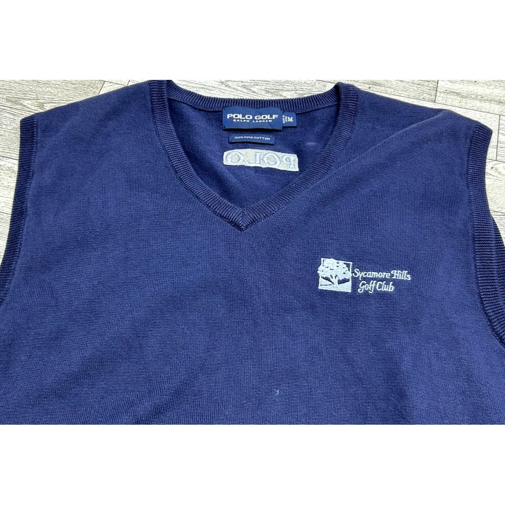 Polo Golf Ralph Lauren Mens Blue Vest Medium Sycamore Hills Golf Club Cotton